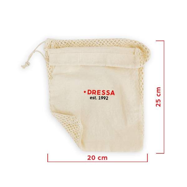 Dressa Shopping hálós összehúzható pamut textil szütyő - nagy